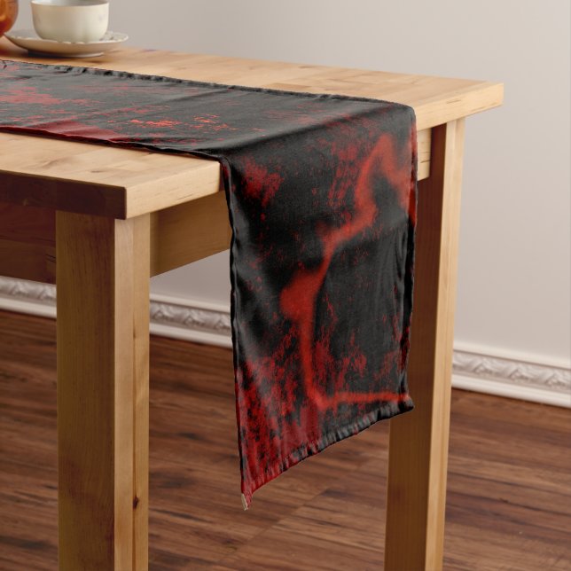 Red, Black and Grey Marble Abstract Short Table Runner (In Situ)