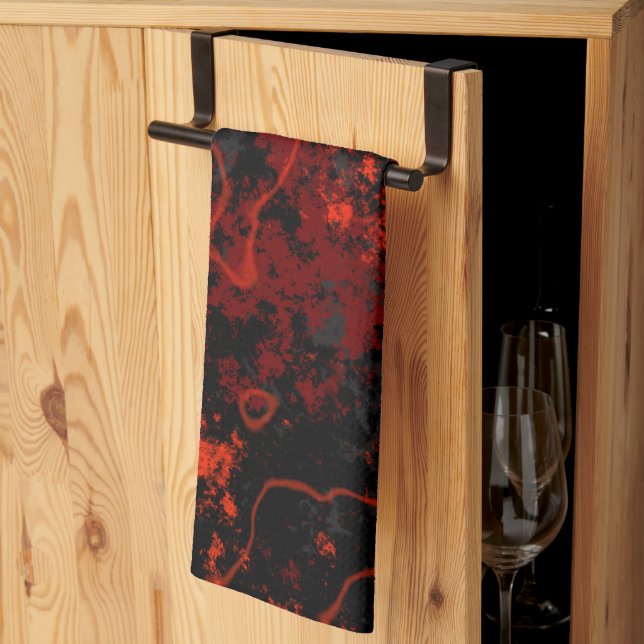 Red, Black and Grey Marble Abstract Tea Towel (Thirds Fold)