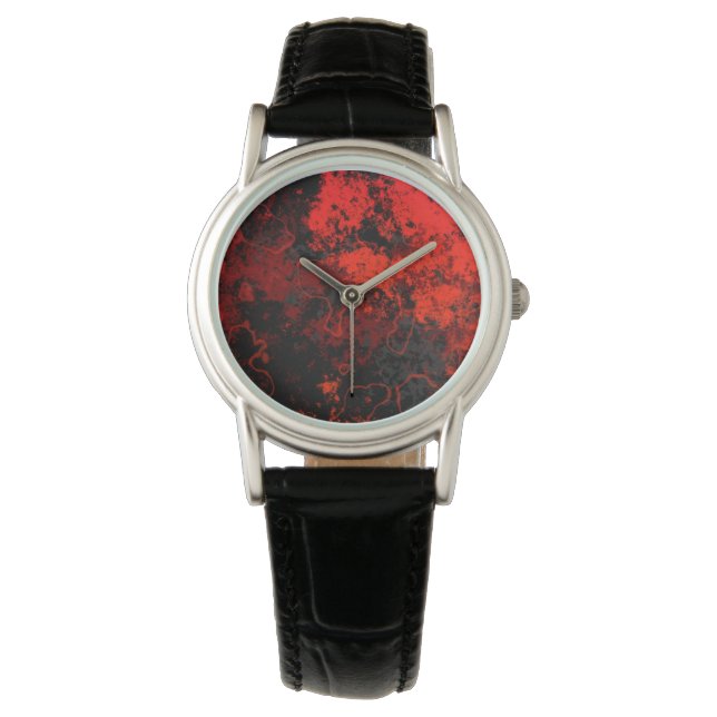 Red, Black and Grey Marble Abstract Watch (Front)