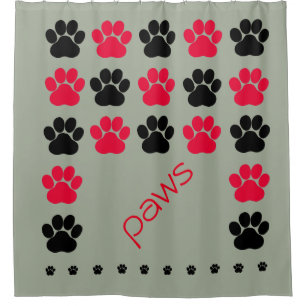Red, Black and Grey Paw Print Shower Curtain