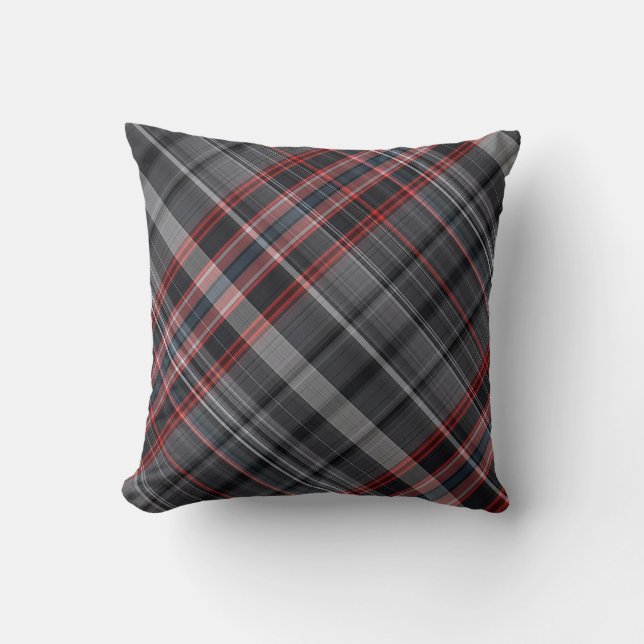 Red, black and grey plaid cushion (Front)