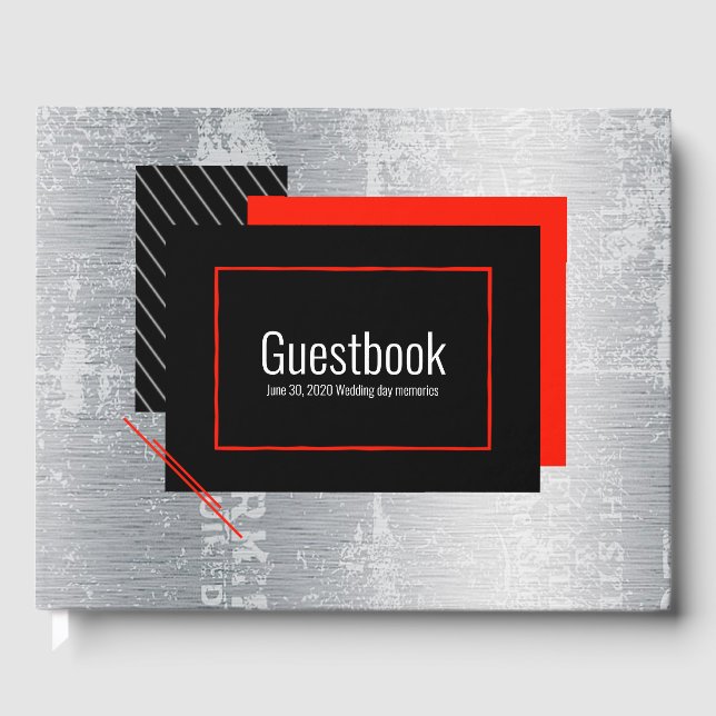 Red, black, and grey stripes guest book (Front)