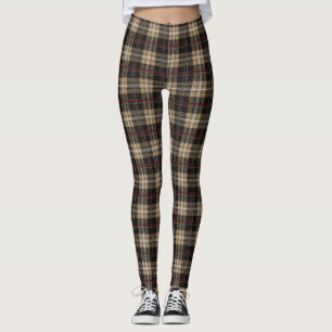 Red Black and Tan Plaid Leggings