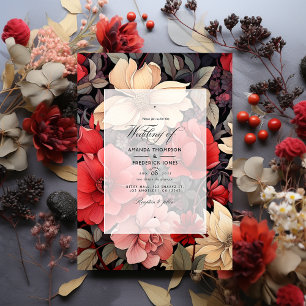 Red, Black and Taupe Floral Wedding Invitation