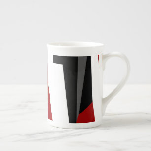 Red black and white abstract bone china mug