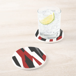 Red black and white abstract coaster