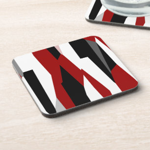 Red black and white abstract coaster