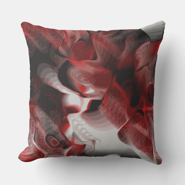 Red, black and white abstract cushion (Front)