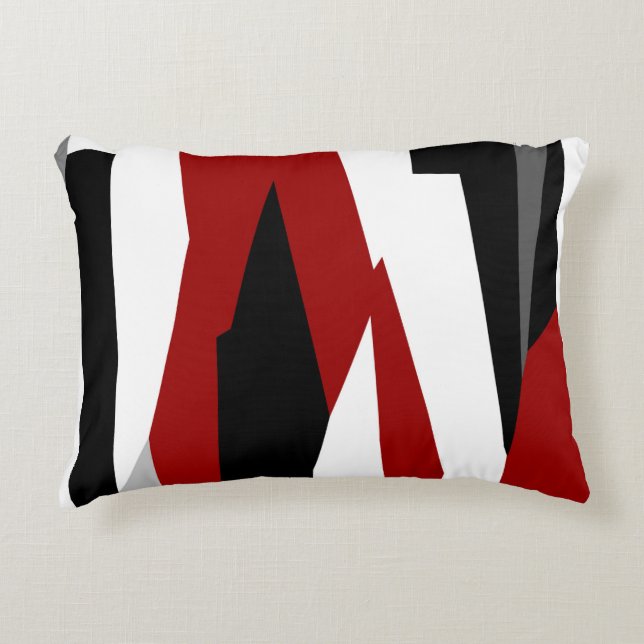 Red black and white abstract decorative cushion (Front)