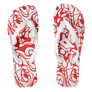 Red, Black and White Abstract Flip Flops