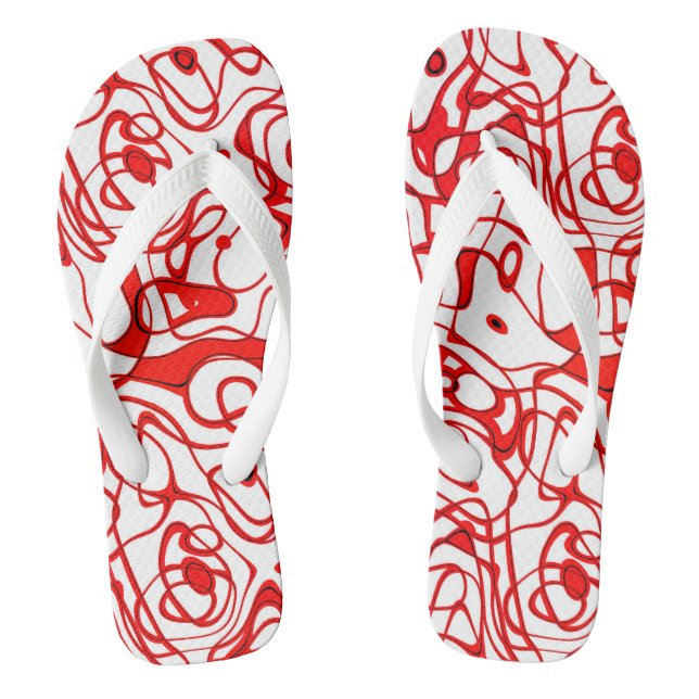  Red, Black and White Abstract Flip Flops (Footbed)