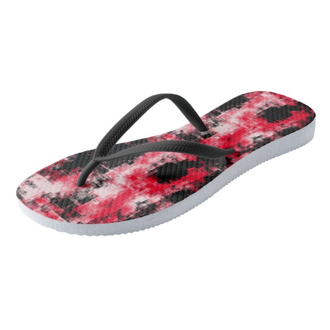 red black and white abstract flip flops (Angled)