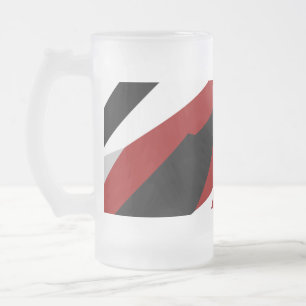 Red black and white abstract frosted glass beer mug