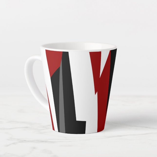 Red black and white abstract   latte mug (Left Angle)