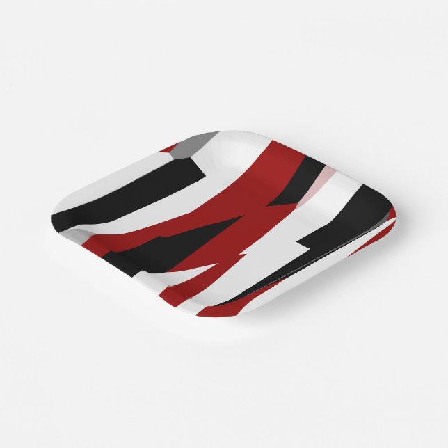 Red black and white abstract  paper plate (Angled)