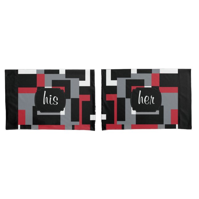 Red, Black and White Abstract Pattern Pillowcase (Front-Set)