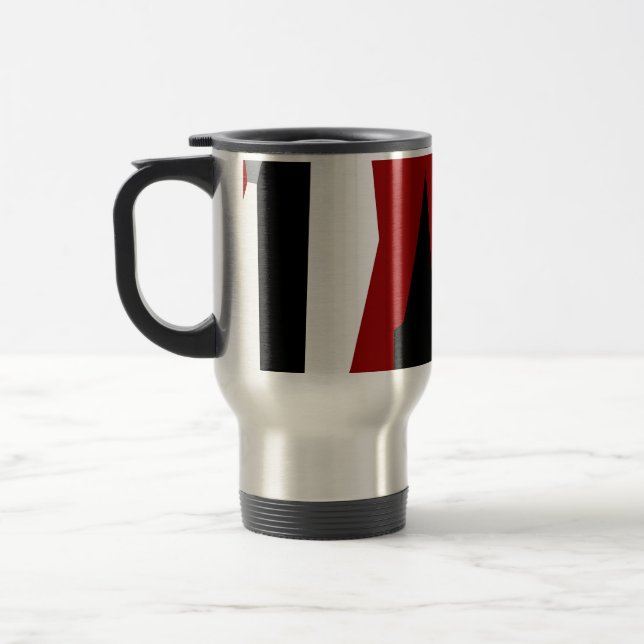 Red black and white abstract   travel mug (Left)
