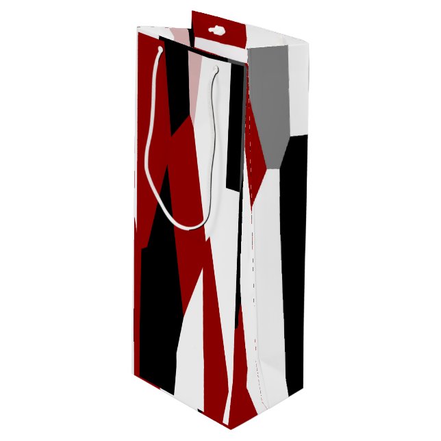 Red black and white abstract  wine gift bag (Front Angled)