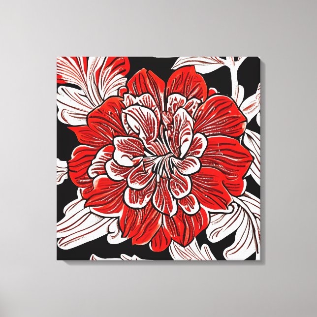 Red Black and White Art Nouveau Flower  Canvas Print (Front)