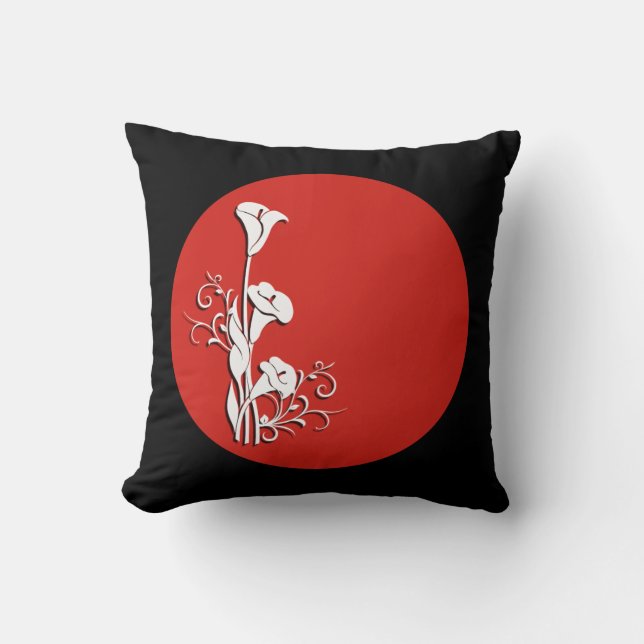 Red, black and white calla lily pillow (Front)