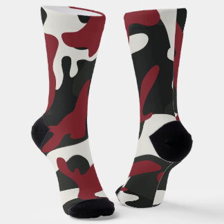 Red, Black, and White Camouflage Style  Socks