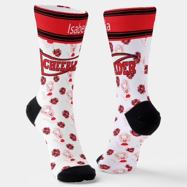 Red, Black and White Cheerleader Girl  Socks (Angled)