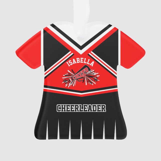 Red, Black and White Cheerleader Outfit Ornament (Front)