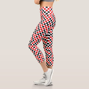 Red Black and White Chequered Capri Leggings