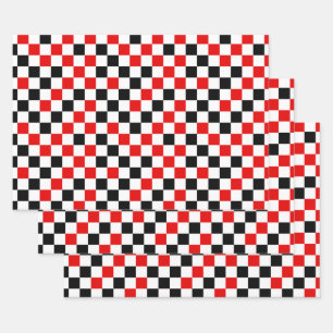 Red Black and White Chequered Wrapping Paper Sheet