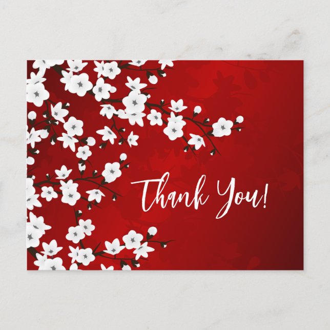 Red Black And White Cherry Blossom Thank You Postcard (Front)