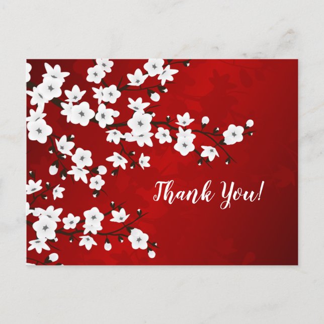 Red Black And White Cherry Blossoms Thank You Postcard (Front)
