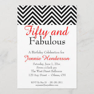 Red, Black, and White Chevron Birthday Invitation