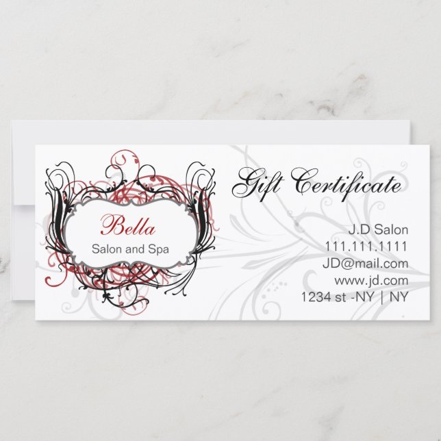 red,black and white Chic Gift Certificates (Front)