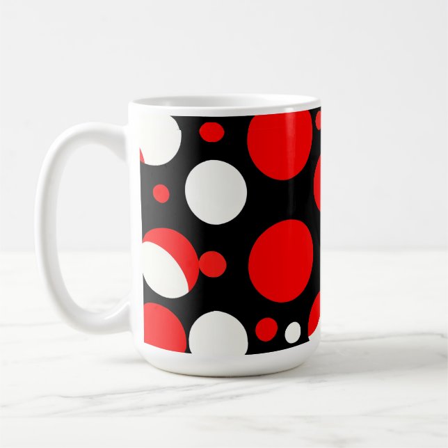 Red Black and White Circles Pattern Coffee Mug (Left)