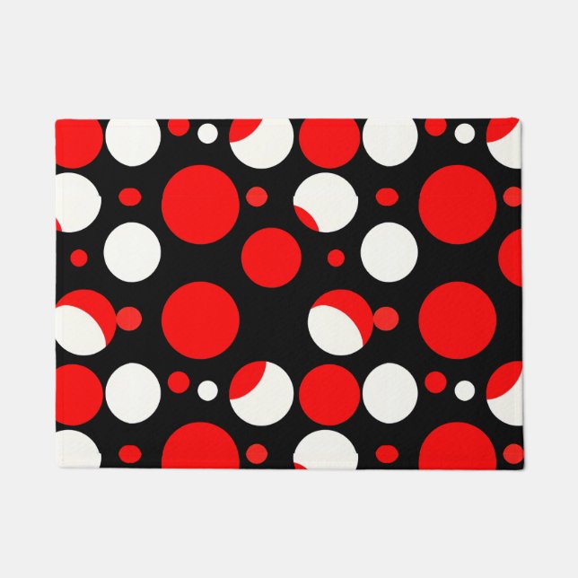 Red Black and White Circles Pattern Doormat (Front)