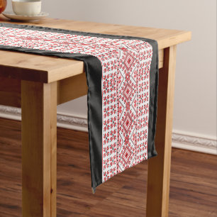 Red Black And White Classic Nordic Fair Isle Motif Short Table Runner
