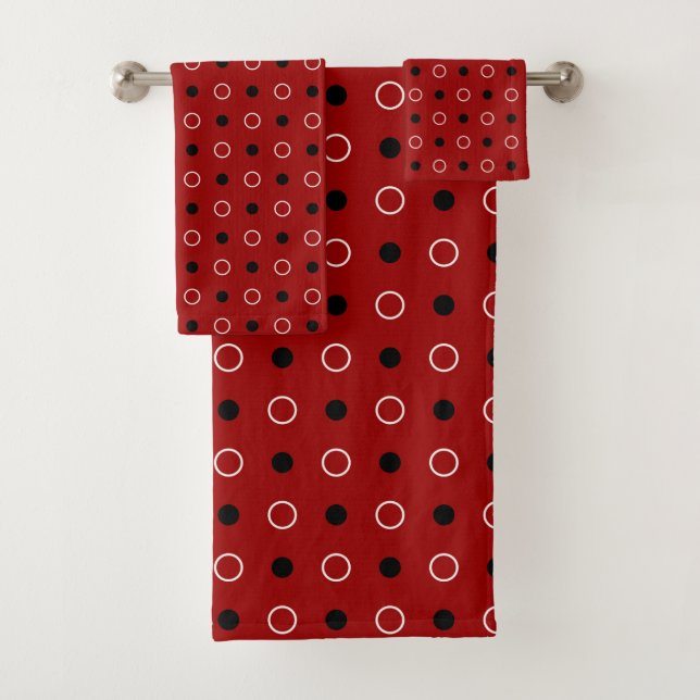 Red, black and white dots  bath towel set (Insitu)