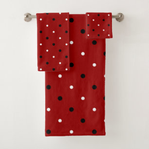 Red, black and white dots  bath towel set