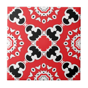 Red Black and White Elegant Ornate Damask Baroque Tile