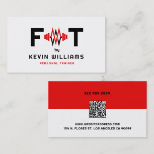 Red, Black and White Fitness Trainer Business Card