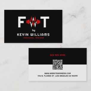 Red, Black and White Fitness Trainer Business Card