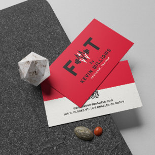 Red, Black and White Fitness Trainer Business Card