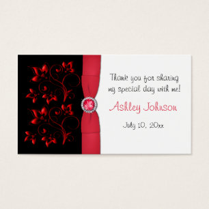 Red, Black, and White Floral Party Favour Tag