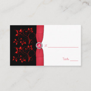 Red, Black, and White Floral Placecard