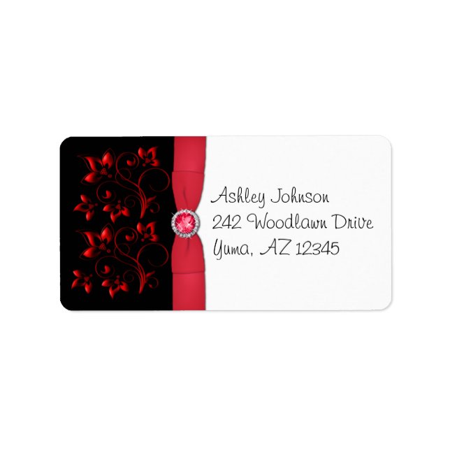 Red, Black, and White Floral Return Address Label (Front)