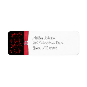 Red, Black, and White Floral Return Address Label