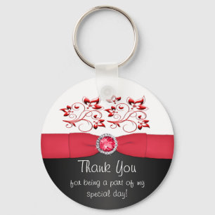 Red, Black, and White Floral Thank You Keychain