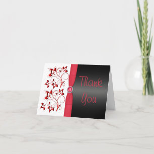Red, Black and White Floral Thank You Note Card