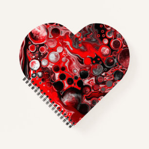Red, Black and White Fluid Art Marble Notebook