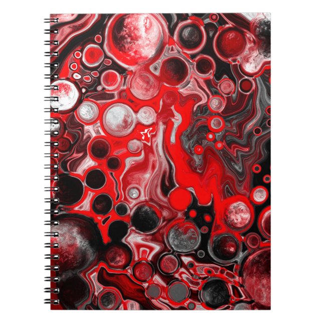 Red, Black and White Fluid Art Marble Notebook (Front)